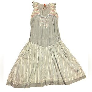 Not the same blue white pinstriped fit and flare ruffle sleeve dress whimsical